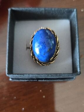 Vintage Lapis Gold-Tone Blue Oval Stone Statement Ring 10 kt gold filled band